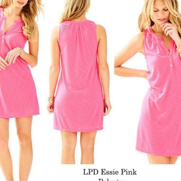 Lilly Pulitzer Essie Dress Medium Hot Pink Fuchsia Sleeveless - Picture 2 of 6